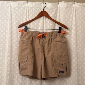 Patagonia 4” Everyday Shorts Beige and Neon Orange Webbing